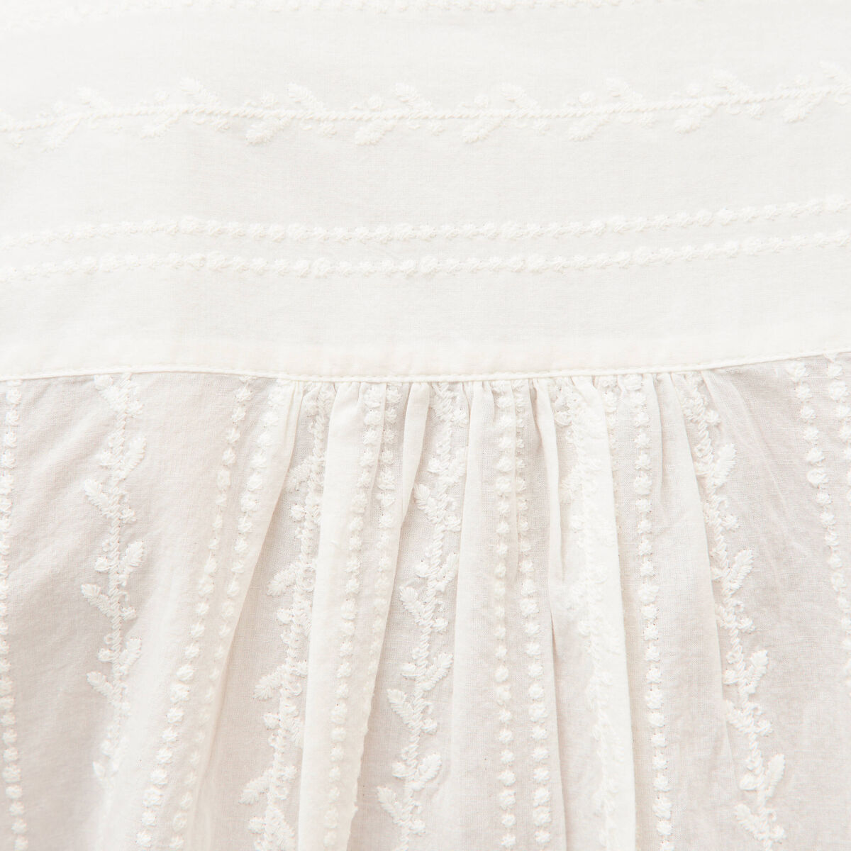 Blouse col mao manches longues en coton ecru femme