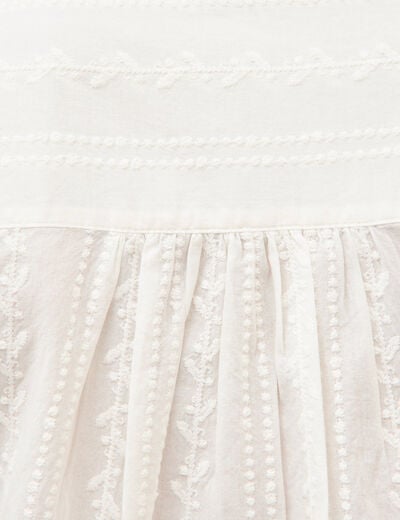 Blouse col mao manches longues en coton ecru femme