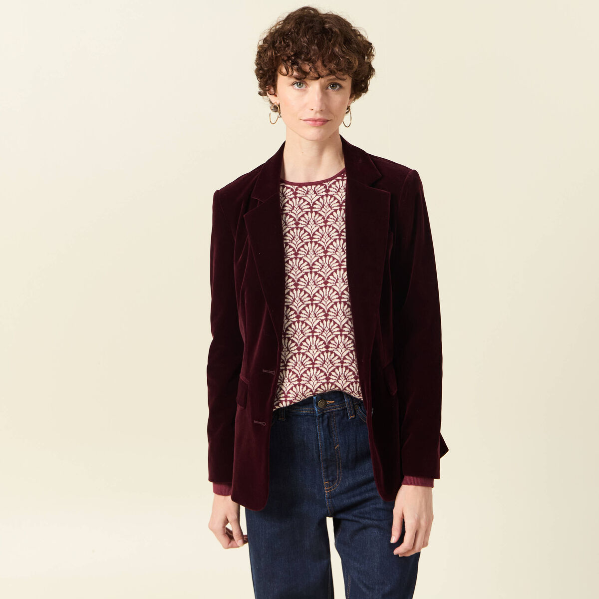 Veste blazer velours bordeaux femme