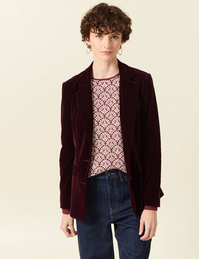 Veste blazer velours bordeaux femme
