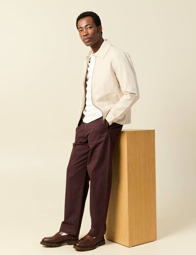 Polo ample col cubain manches courtes ecru homme