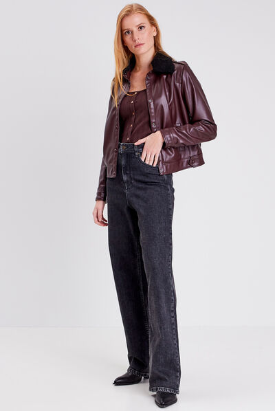 T-shirt manches longues marron foncé femme