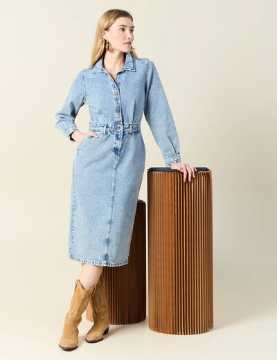 Robe midi droite en jean denim used femme