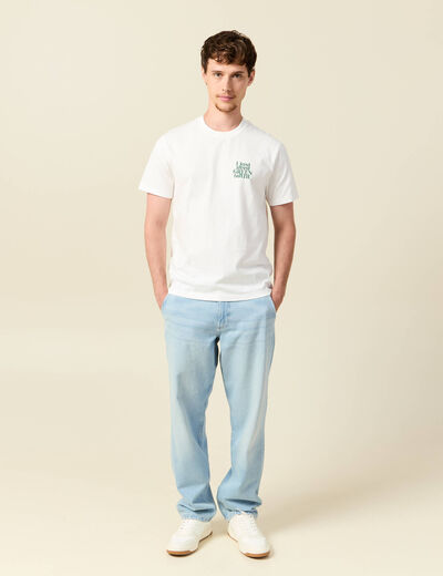 Chino droit longueur 32 en coton denim bleach homme
