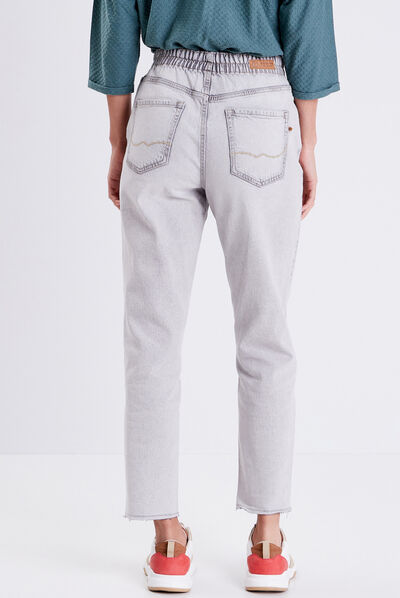 Jeans mom taille haute denim snow gris femme