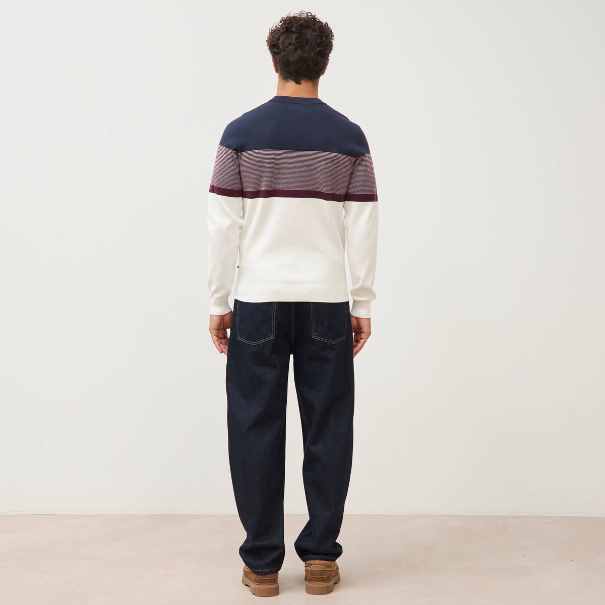 Pull fin col rond manches longues bleu marine homme