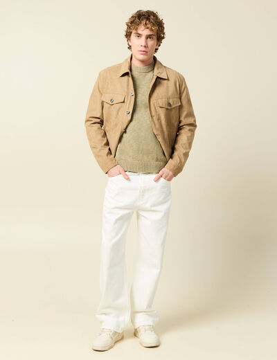 Pull col rond manches longues en coton beige fonce homme