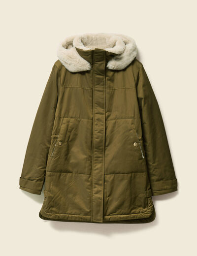 Parka droite &agrave; capuche vert kaki femme