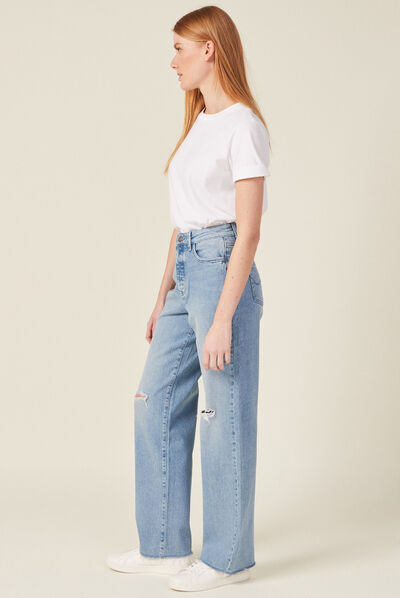 Jeans large déchiré denim bleach femme