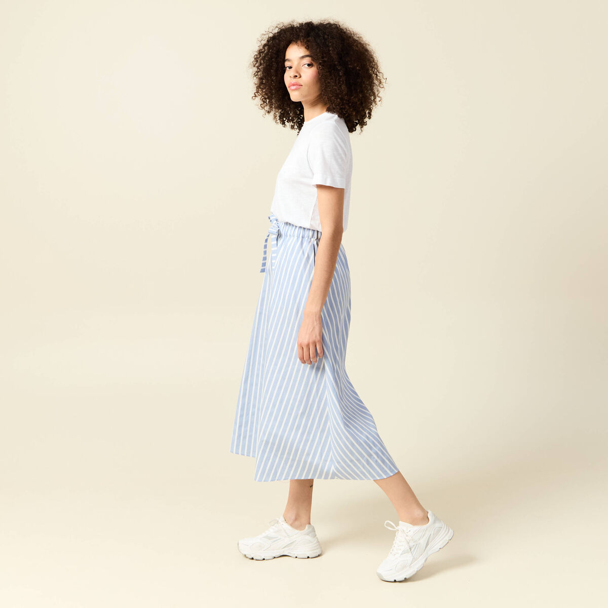 Jupe longue évasée en coton bleu ciel femme