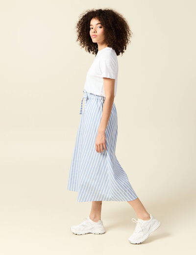 Jupe longue évasée en coton bleu ciel femme