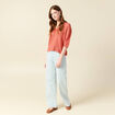 Pull ajour&eacute; col v manches 3/4 rouge fonc&eacute; femme