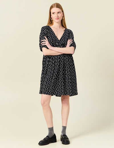 Robe évasée fluide col en V noir femme