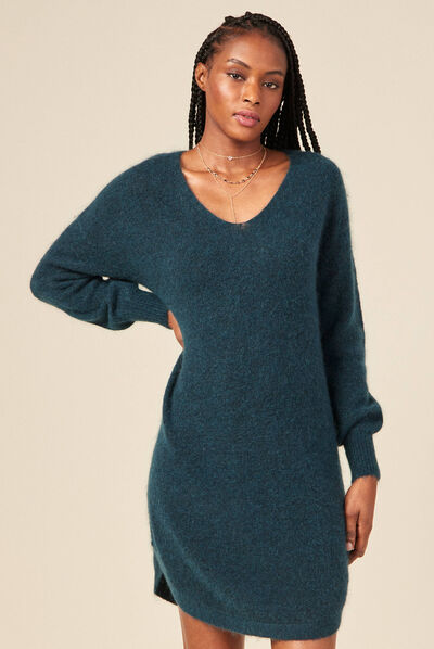Robe pull éco-responsable bleu canard femme