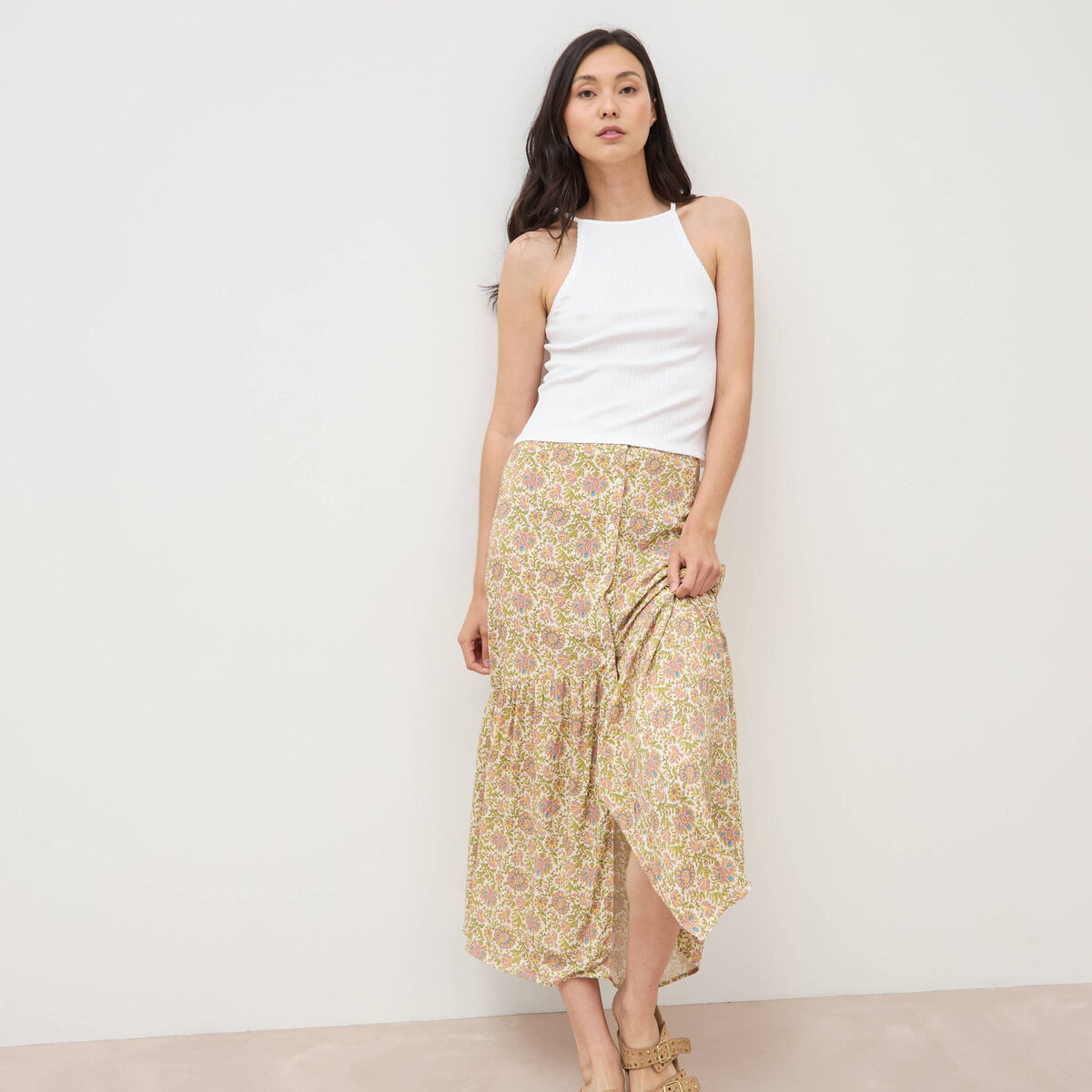 Jupe fluide vert femme