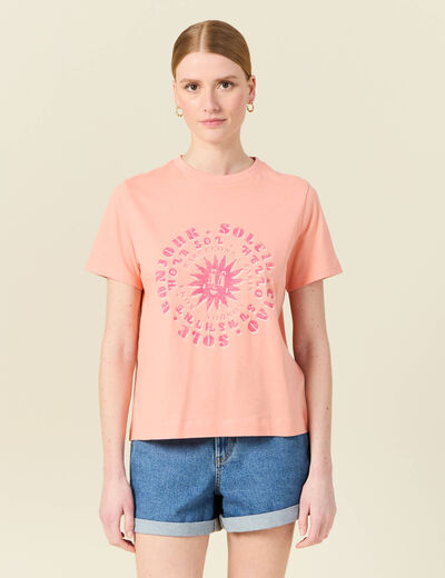 T-shirt en coton manches courtes rose corail femme