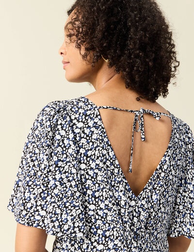 Robe évasée manches courtes bleu femme