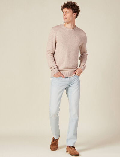 Pull manches longues col rond beige homme