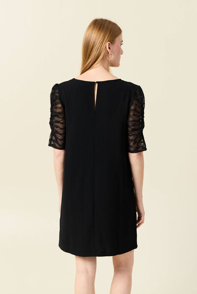 Robe droite manches 3/4 noir femme