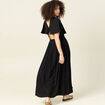 Robe longue évasée fluide noir femme