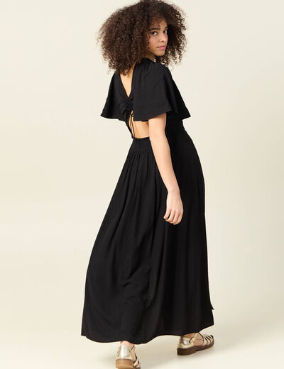 Robe longue évasée fluide noir femme