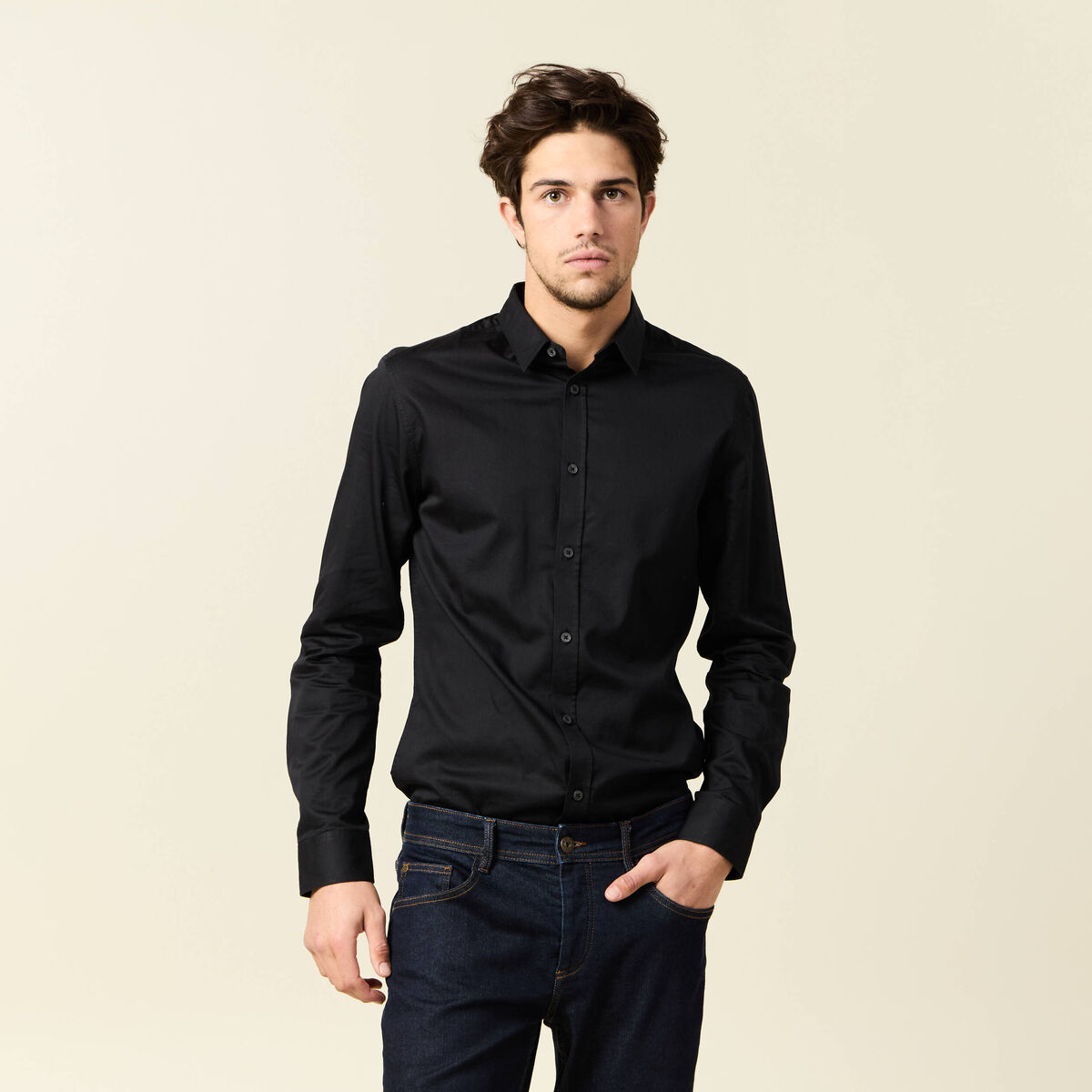 Chemise manches longues noir homme