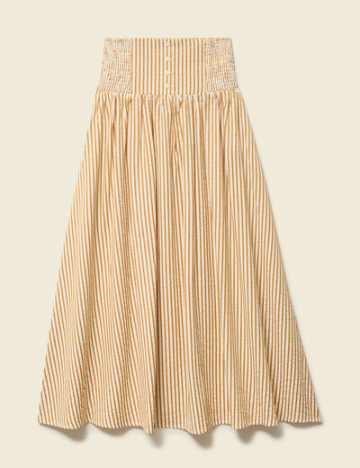 Jupe longue &eacute;vas&eacute;e taille haute beige moyen femme