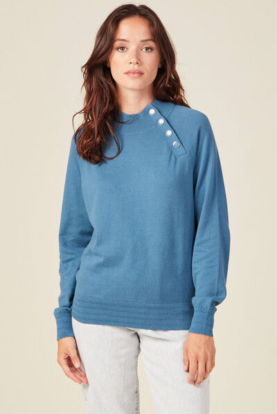 Pull manches longues bleu gris femme