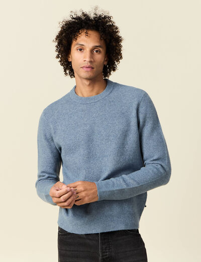 Pull manches longues col rond bleu gris homme