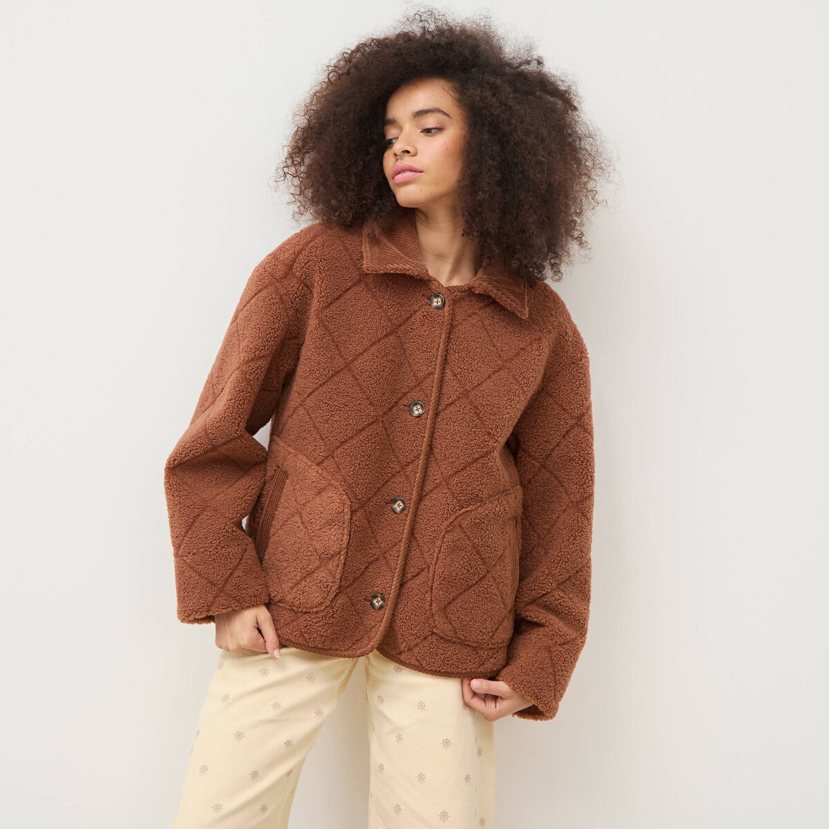Blouson bouclette marron clair femme