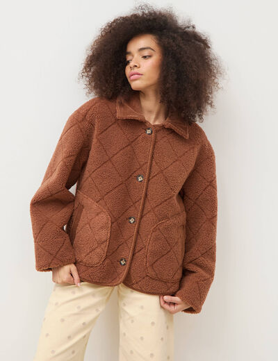 Blouson bouclette marron clair femme