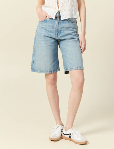 Bermuda large en jean denim used femme