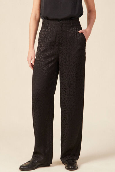 Pantalon large satin noir femme