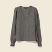T-shirt col V manches longues noir femme