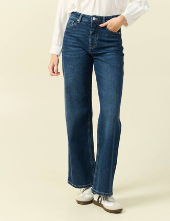 Jeans large taille haute denim brut femme