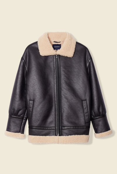 Blouson droit simili cuir noir femme