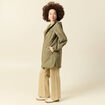 Parka longue droite d&eacute;perlante &agrave; capuche vert kaki femme
