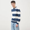 Sweat ray&eacute; col rond manches longues bleu marine homme