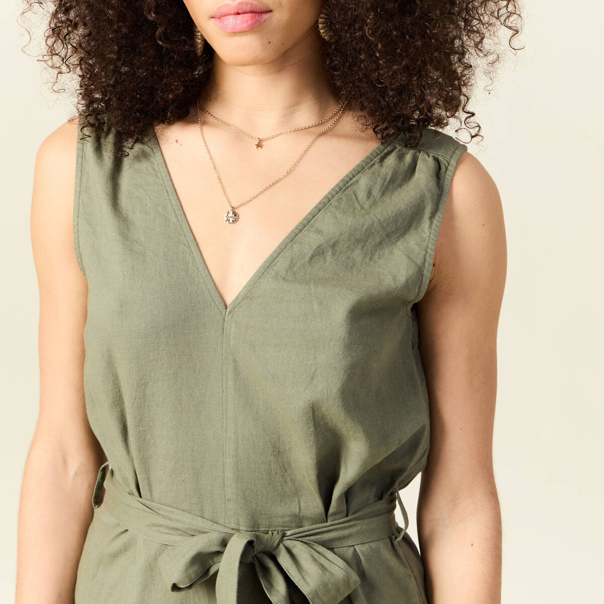 Combinaison salopette fines bretelles vert kaki femme
