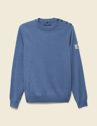 Pull fin col rond manches longues bleu fonc&eacute; homme