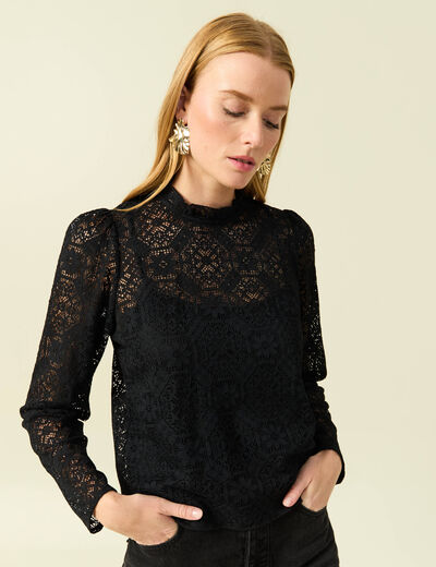 T-shirt droit court manches longues noir femme