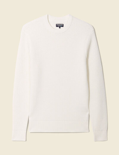 Pull manches longues col rond ecru homme