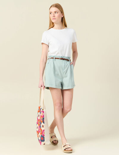 Short paperbag ceinturé vert pastel femme