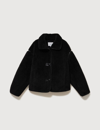 Manteau court oversize sherpa noir femme