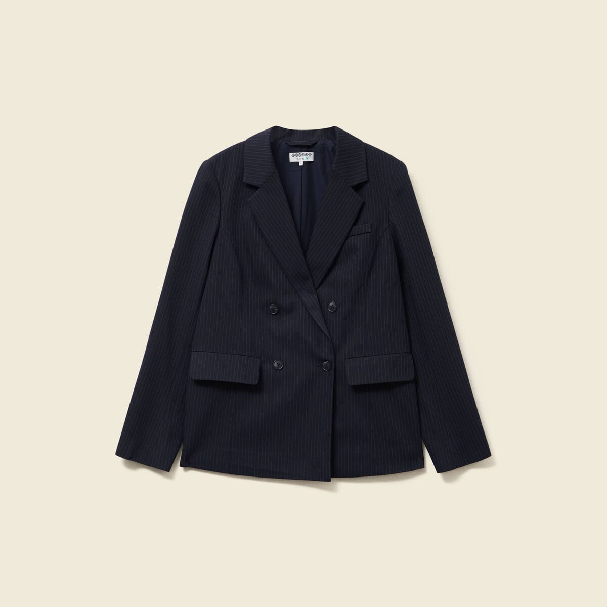 Blazer manches longues col tailleur bleu marine femme