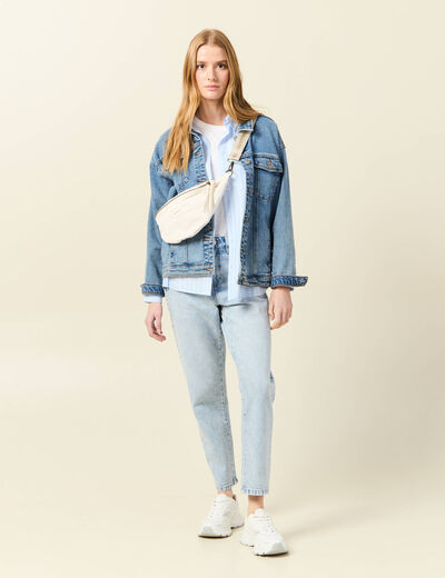 Jeans mom 7/8ème denim snow bleu femme