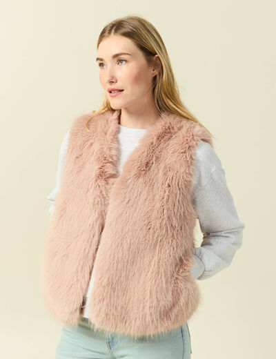 Veste fausse fourrure avec doublure vieux rose femme
