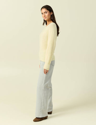 Pull manches longues col rond jaune femme