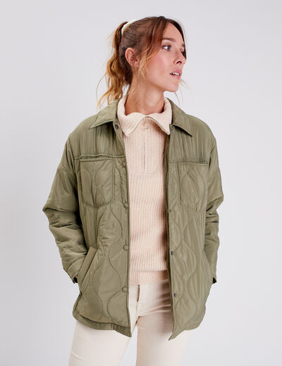 Manteau droit éco-responsable vert kaki femme