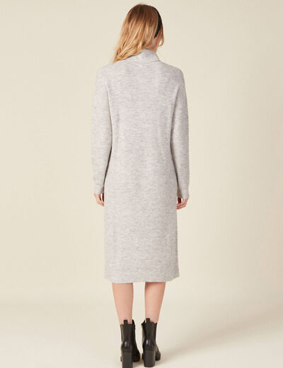 Robe pull longue col roulé gris femme